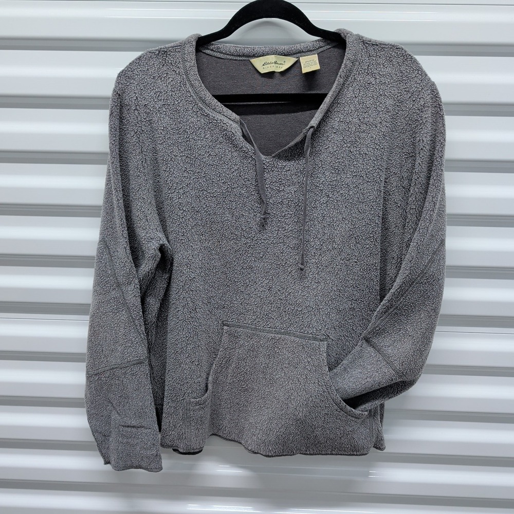 Eddie Bauer Size L Womens Gray Textured Fleece Pullover Kangaroo Pocket Top — photo 2